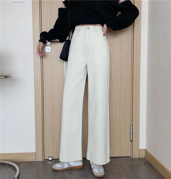

pantalones vaqueros mujer plus size autumn and winter style high waist casual women's jeans wide leg straight pants, Blue