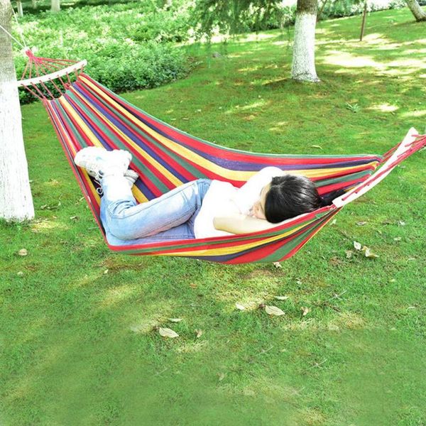 

outdoor pads portable canvas hammock durable anti rollover hanging chair rainbow stripes compact large capacity travel camping swing