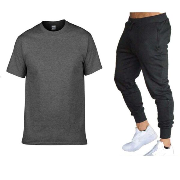 

men's tracksuits 2021 summer casual sports suit t-shirt + pants two-piece fashion running quick-drying sportswear, Gray