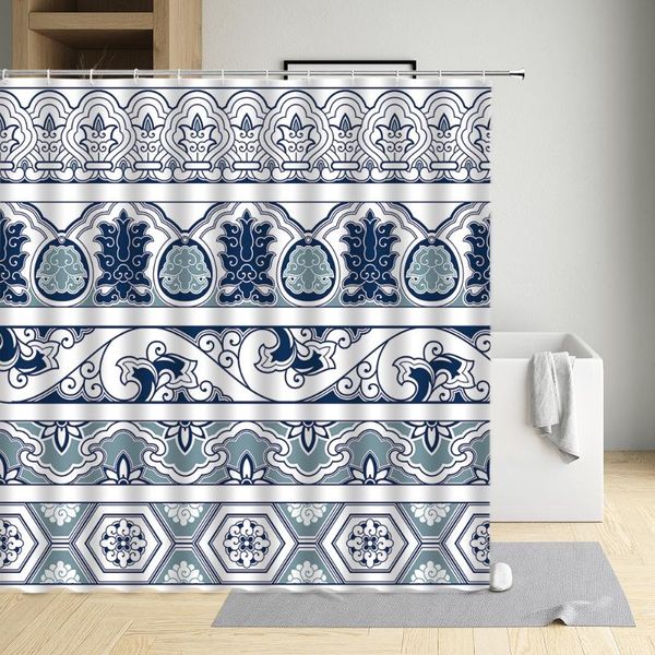 

shower curtains bohemian style creative curtain red ceramics flowers waterproof cloth bathroom bathtub decor bath screen with hooks