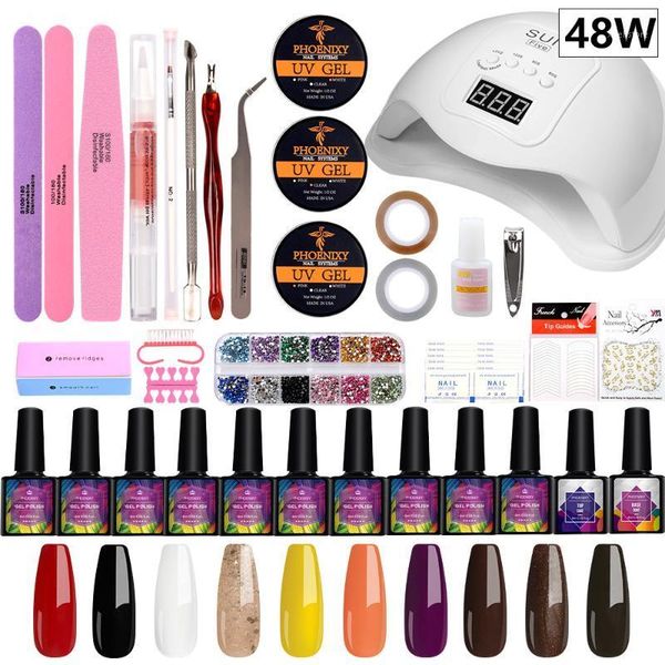 

phoenixy manicure set 48w uv lamp nail polish kit gel 10pcs 8ml art tools 3pcs professional beginner set1