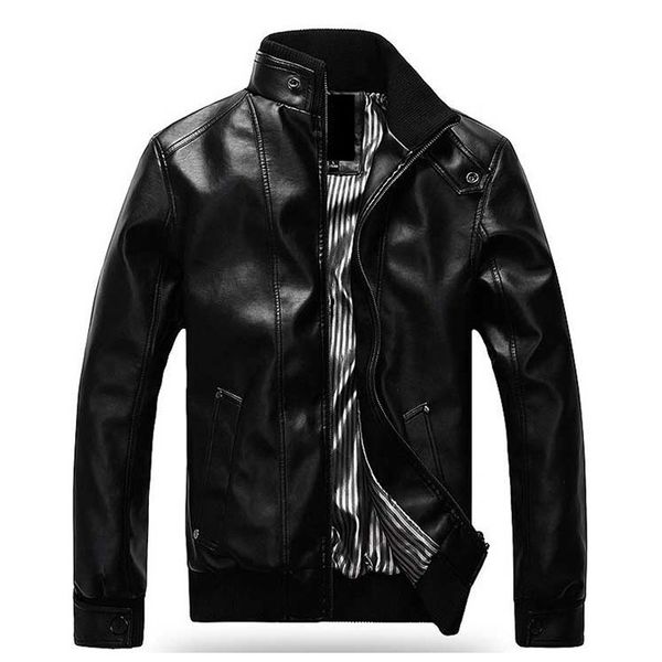

fashion male motorcycle leather jacket plus size xxxl 4xl 5xl black brown mens mandarin collar pu coats 210518