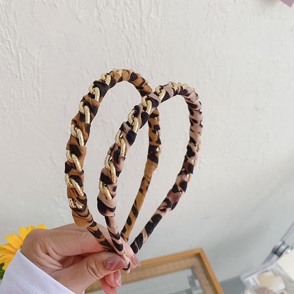 

leopard pattern alloy chain headband retro hair accessories women simple woven non-slip wild band headwear