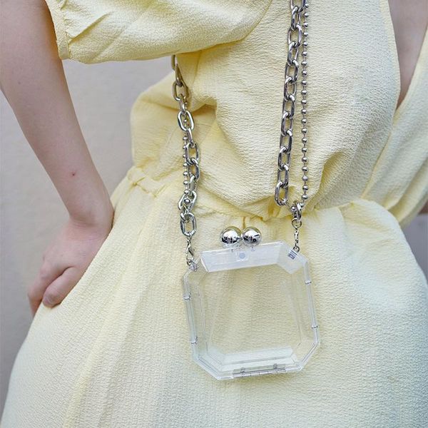 

evening bags transparent handbag women's clutch purse honeycomb acrylic bag metal chain shoulder for party