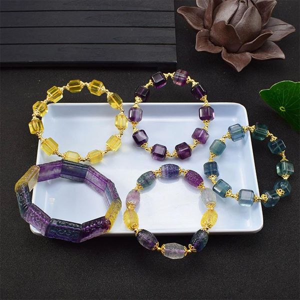 

link, chain natural fluorite diy design bracelet handmade sweet crystal gem jewelry women men's color elastic, Black