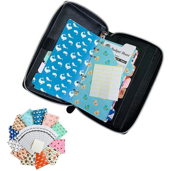 

cash envelope wallet planner budget system wallet, waterproof and lightweight, 12 envelopes with sheets gift wrap