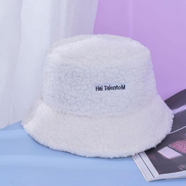 

wide brim hats autumn winter korean style bucket wild personality woolen fluffy fisherman hat warm plush basic accessories for women, Blue;gray