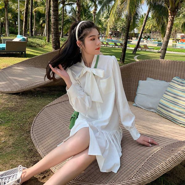 

women's t-shirt japanese fair maiden wind plied white shirt dress long love 51g5