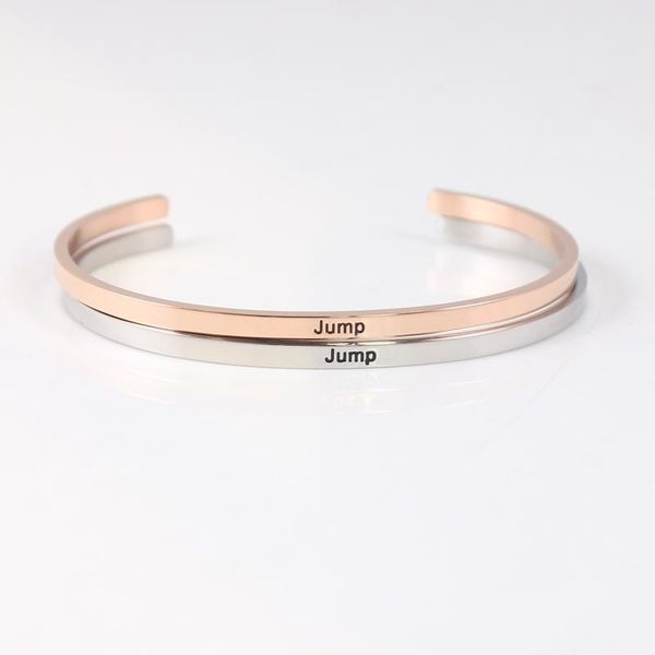 

bangle 1pc hand stamped cuff "jump" silver/gold/rosegold inspirational quote bracelet, Black