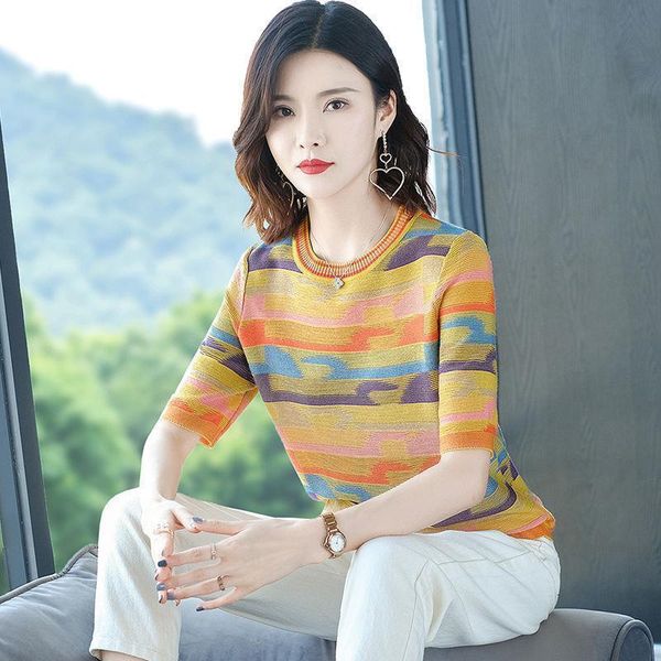 

women's t-shirt women o-neck knitted summer half sleeve female tees, White