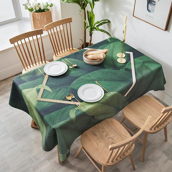 

table cloth nordic tropical green leaves monstera flamingo pattern waterproof linen home kitchen el decorative tablecloth