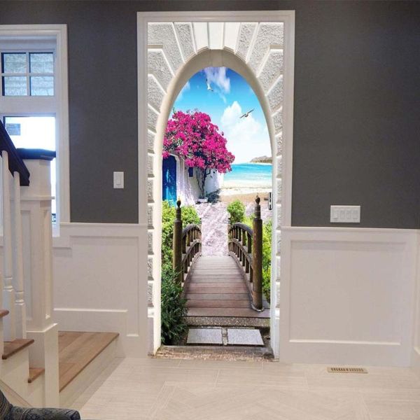 

wall stickers creative 3d self-adhesive door decorative sticker waterproof removable mural for wardrobe cabinet decor - mt-0