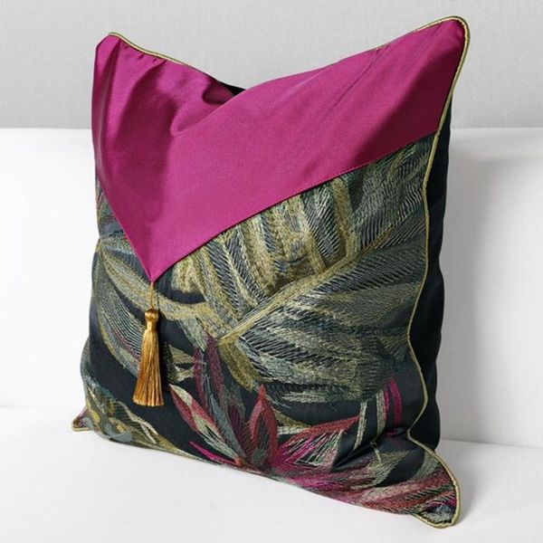 

cushion/decorative pillow chinese style cushion cover tassel high precision embroidery leaves jacquard decorative pillows case for home sofa