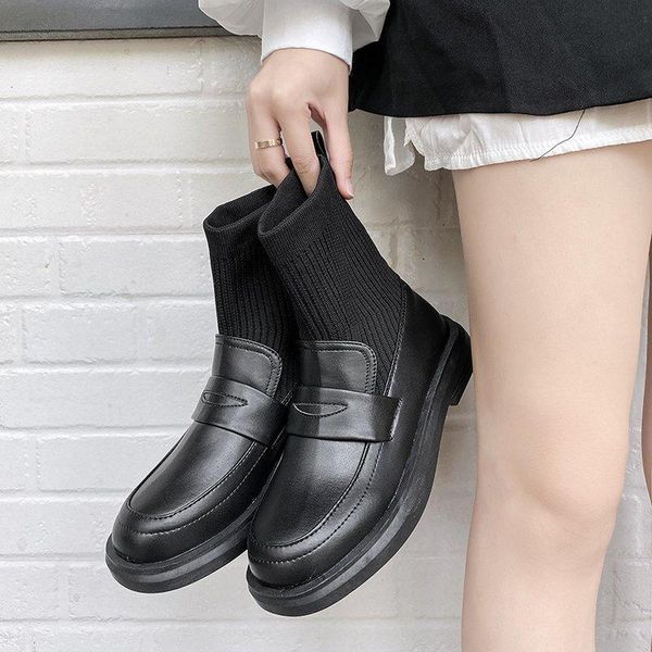 

japanese style boots women ankle chunky summer shoes platform slip on boot, Black