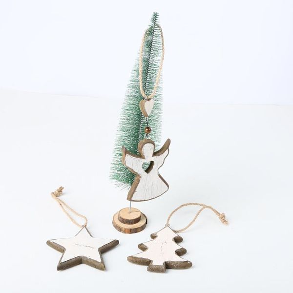 

christmas decorations 3pcs wooden ornaments round wood slices snowflake angel star shape tree hanging embellishments