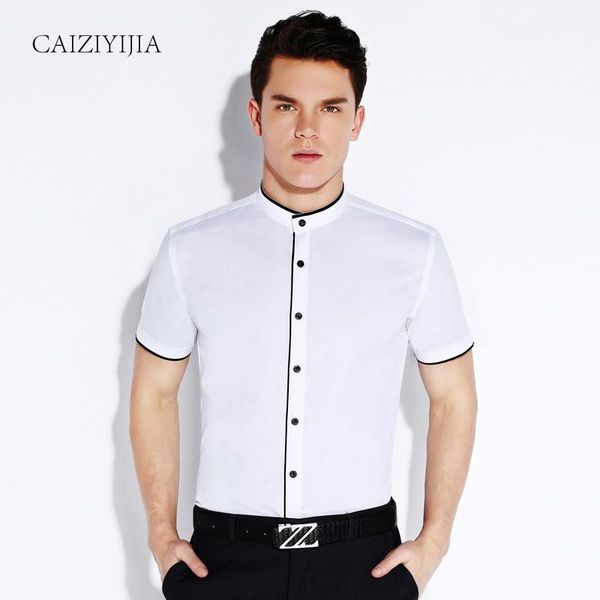 

men's casual shirts cotton mandarin collar men shirt short sleeve slim fit formal business fashion dress plus size 4xl, White;black