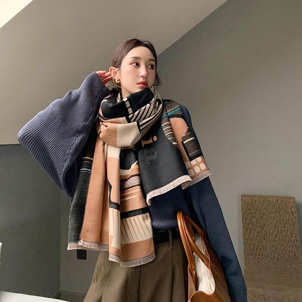 

scarves cashmere scarf luxury design winter shawls women pashmina wraps brand letter printed warm thick echarpe bufanda, Blue;gray