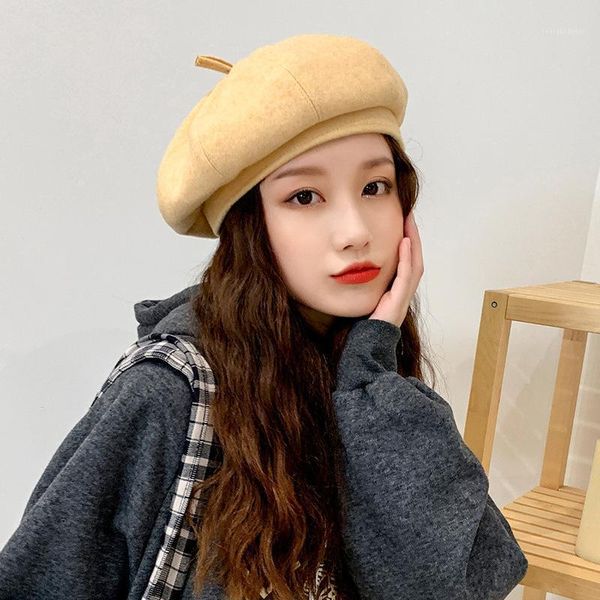 

korean versatile autumn winter fashion women hat british retro woolen beret day casual octagonal pumpkin felt female cap berets, Blue;gray