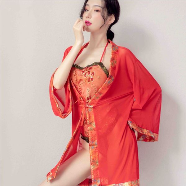 

underwear jacket with classic beauty red perspective bellyback embroidered costume, Red;black