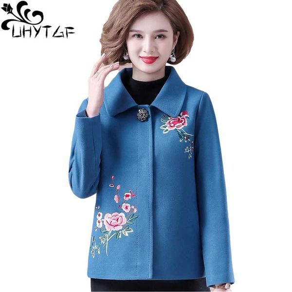 

women's wool & blends uhytgf women spring autumn jacket fashion embroidered elegant mother short woolen coat pure color wild loose plus, Black