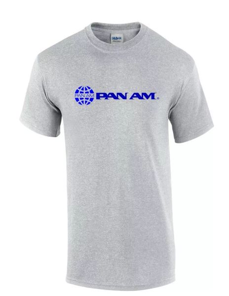 

pan am blue retro world airways airline sport gray cotton t-shirt, White;black