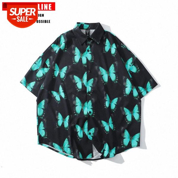 

tkpa loose butterfly full print thin digital printing shirt for men and women hip-hop #2c89, White;black