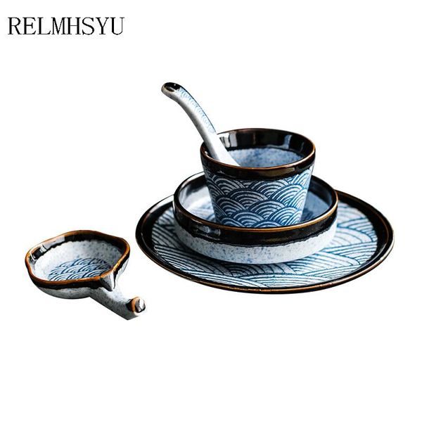 

dishes & plates 2pc relmhsyu japanese style ceramic soup spoon 4.5inch rice bowl round dish plate household tableware el set