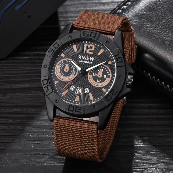 

wristwatches mens watch analog sport stainless steel case leather quartz man wrist watches day date reloj hombre 2021 relogio masculino, Slivery;brown