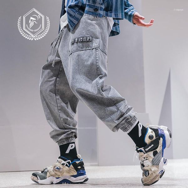 

golomise men loose harem jogger jeans fashion safari style ankle-length hip hop jeans1, Blue