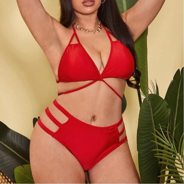 

one-piece suits 2021 fashion ladies solid color swimsuit fat woman increase split bikini suit