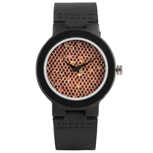 

wristwatches redfire fashion shiny cloth dial women's wood watch natural ebony quartz genuine leather wristwatch for ladies, Slivery;brown