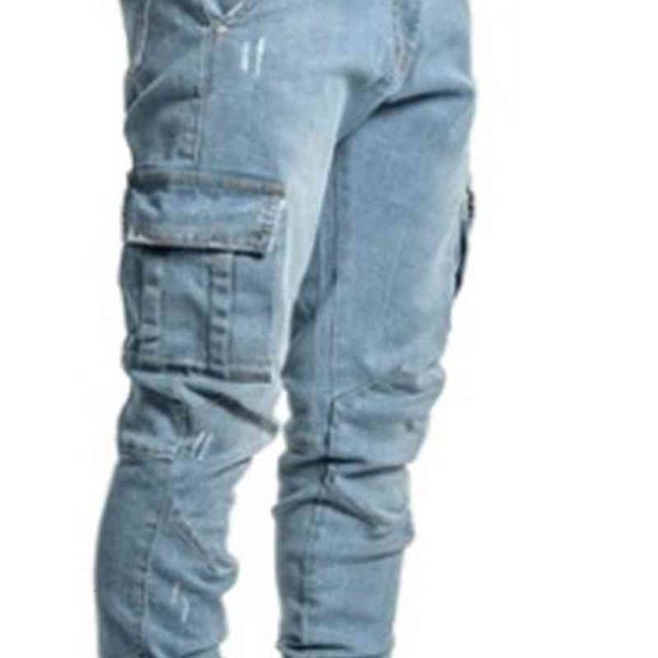 

jeans men's selling side pocket small foot skinny, Blue