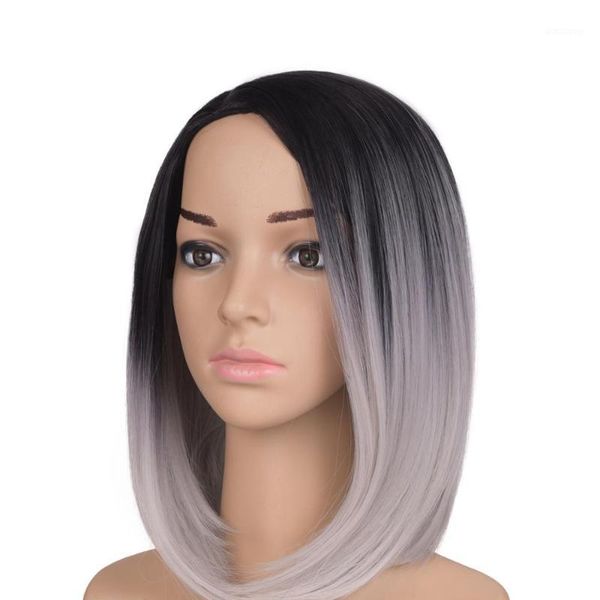 

short straight hair synthetic ombre bob wigs heat resistant breathable1, Black
