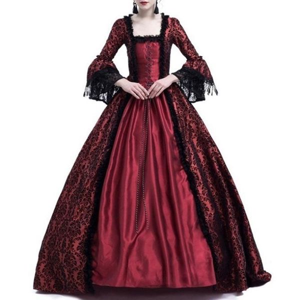 

casual dresses women medieval vintage dress s~3xl renaissance victorian elegant lace large bell sleeve cosplay costume party lady, Black;gray