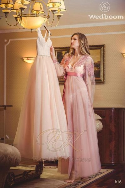 

wraps & jackets pink 2021 bridal nightgown night dress illusion long sleeves nightdress women sleepwear, White
