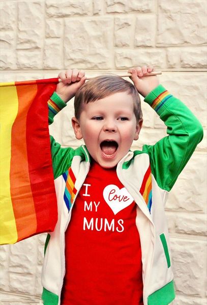 

i love my mums t shirt kids baby boys girls tee two lgbt same parents perfect for, Blue