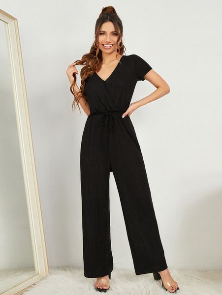 

surplice neck wide leg jumpsuit x8u9#, White