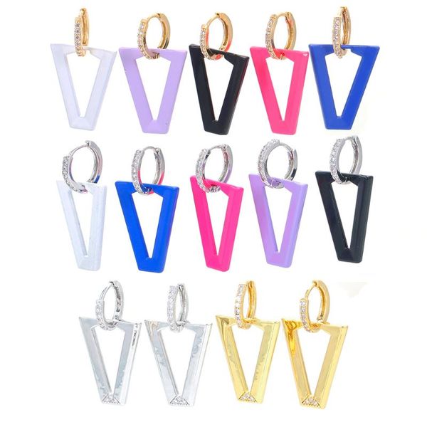 

hoop & huggie eyika 1 piece geometric invert triangle multicolor enamel dangle earrings zircon charm women girls neon fluorescent jewelry, Golden;silver