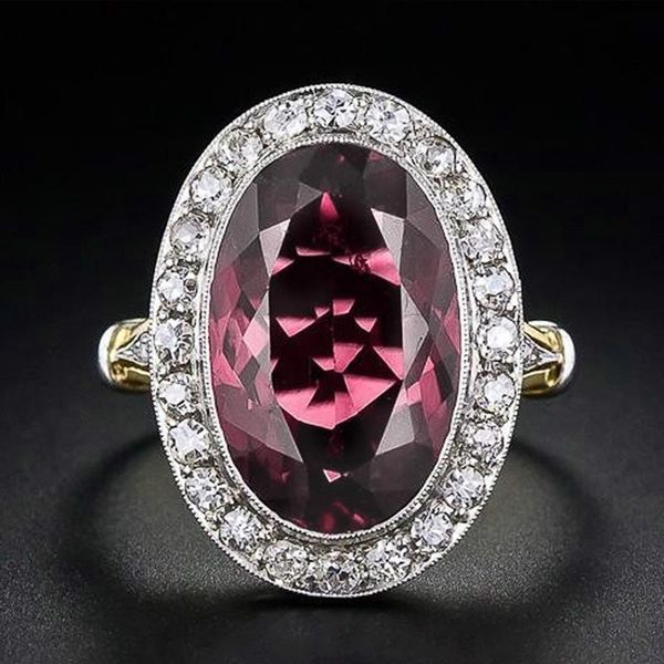 

luxury female red crystal stone ring charm gold color wedding rings for women promise oval zircon engagement, Slivery;golden