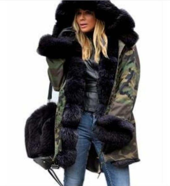 

women's jackets brand style big wool collar winter coat women clothes warm thick loose coats casual hooded long sleeve jacket female, Black;brown