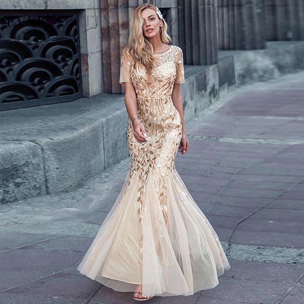 

plus size saudi arabia prom dresses 2021 ever pretty ez07707 short sleeve lace appliques tulle mermaid long dress party gowns, Black;gray