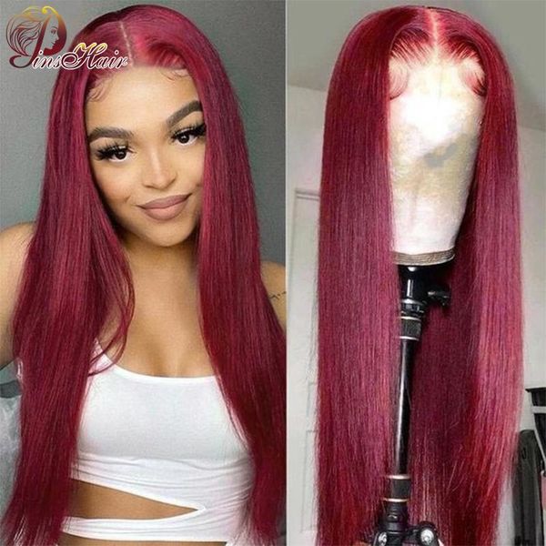 

pinshair burgundy lace front wig 99j human hair peruvian 13*1 straight 180% remy women's wigs, Black;brown