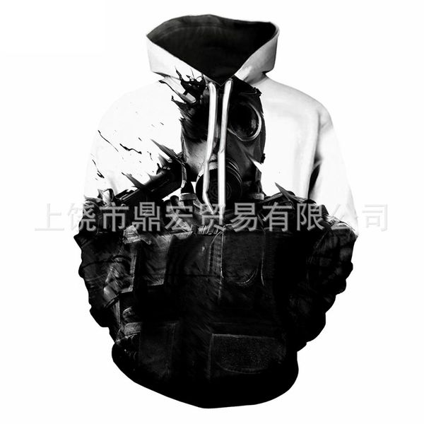 

2019 design game rainbow 6 digital printed loose hoodie, Black