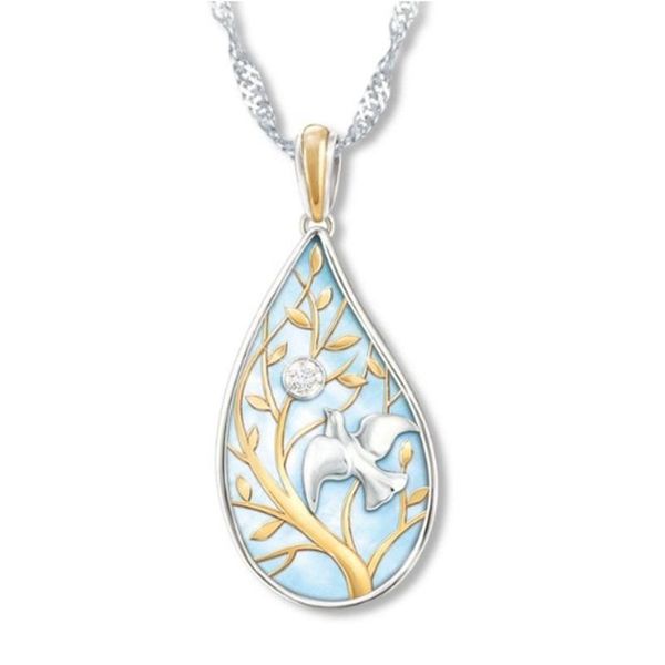 

chains exquisite drop-shaped peace dove olive branch necklace female romantic valentine's day gift jewelry wholesale, Silver