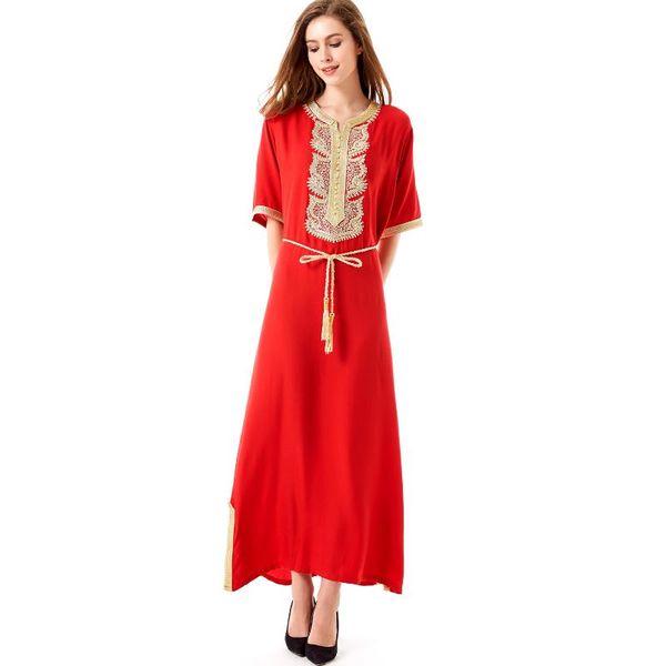 

ethnic clothing 2021 muslim women's dress dubai middle east arabia islamic gown long skirt pure cotton kaftan moroccan, Red