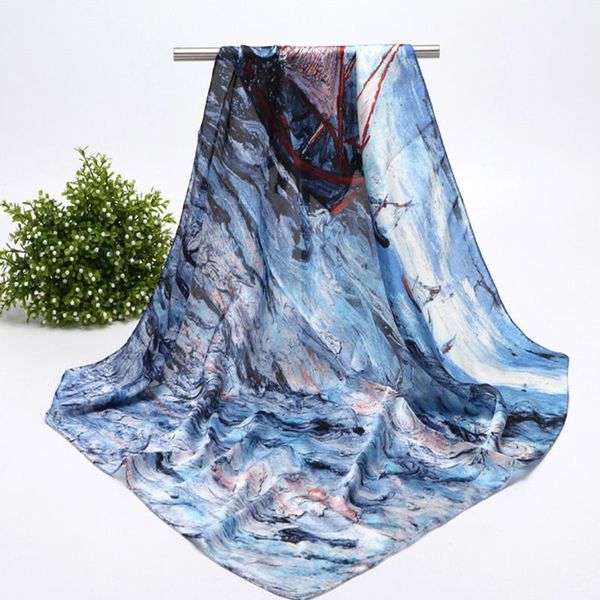 

scarves y25 2021 fashion luxury silk satin neck head scarf scarfs female 70*70cm kerchief square shawls and wraps bag bandana, Blue;gray