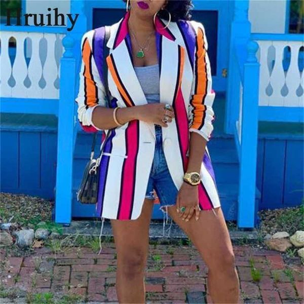 

plus size jackets for women long sleeve striped print turn-down collar women jacket fashion streetwear casual coat women 211112, Black;brown