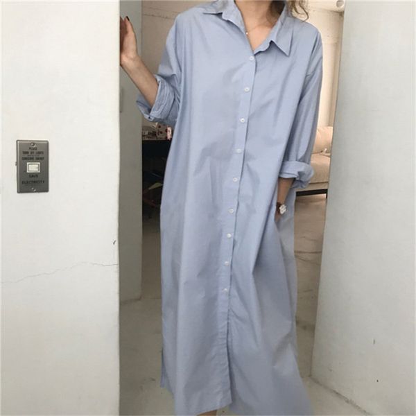 

office lady solid loose all match full shirts split turn down collar long women blouse 210421, White
