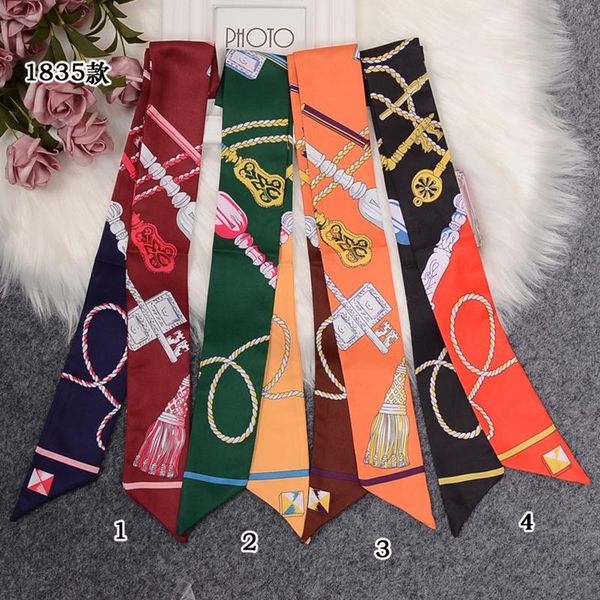 

scarves bandana key chain print skinny silk scarf 2021 bag for women head long handle wraps, Blue;gray