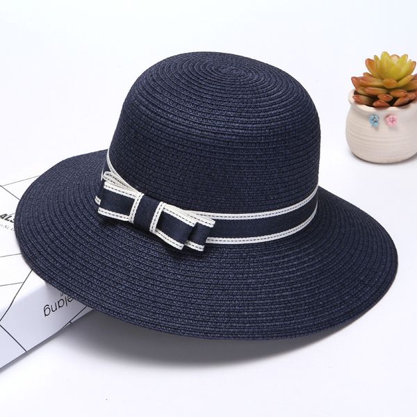 

new straw hat with big edge in spring and summer, Blue;gray